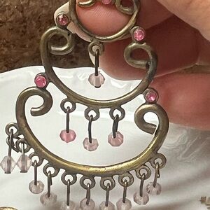 Source Unknown Pink and Gold Earrings with Intricate Design